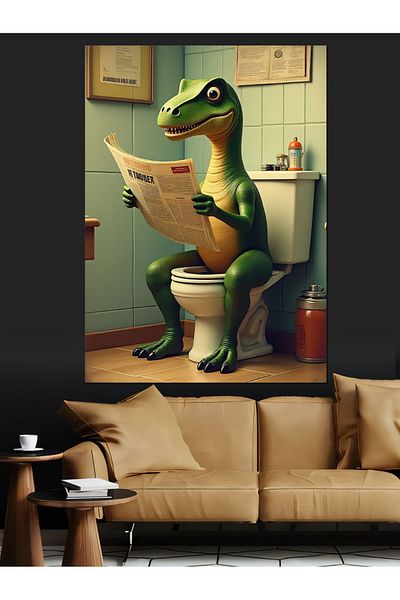 Tablomega Dinozaur care citeste ziare Pânză decorativă - Lemn MDF