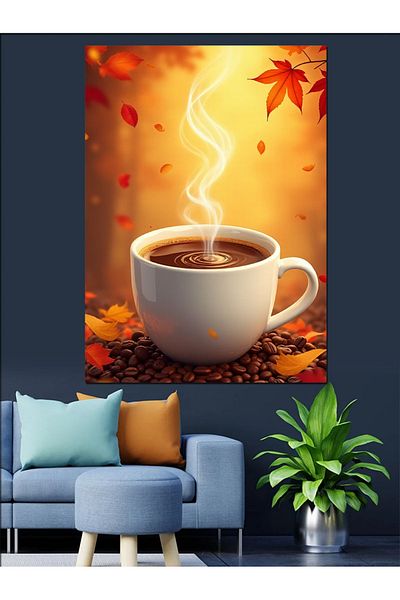 Tablomega Autumn Coffee Cup Decorative Canvas - Mdf Wooden Painting