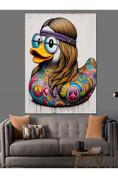 Tablomega Hippie Duck Decorative Canvas - Mdf Wooden Painting