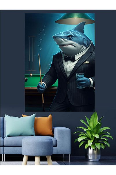 Tablomega Billiard Shark Decorative Canvas - Mdf Wooden Table