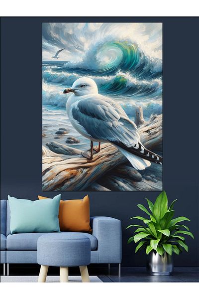 Tablomega Seagull on the Shore Decorative Canvas - Mdf Wooden Painting