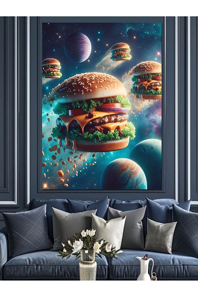 Tablomega Hamburgers in Space Decorative Canvas - Mdf Wooden Painting