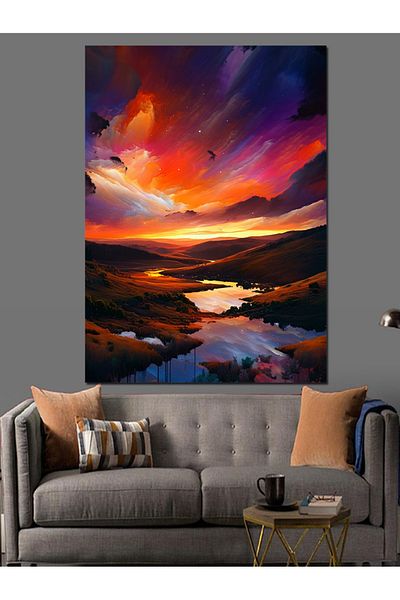 Tablomega Colorful Sunset Decorative Canvas - Mdf Wooden Painting