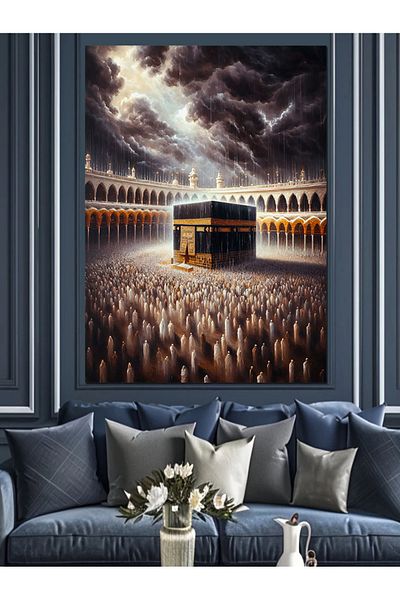 Tablomega Kaaba Decorative Canvas - Mdf Wooden Table