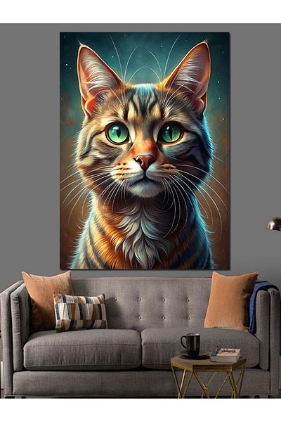 Tablomega Colorful Cat Decorative Canvas - Mdf Wooden Table