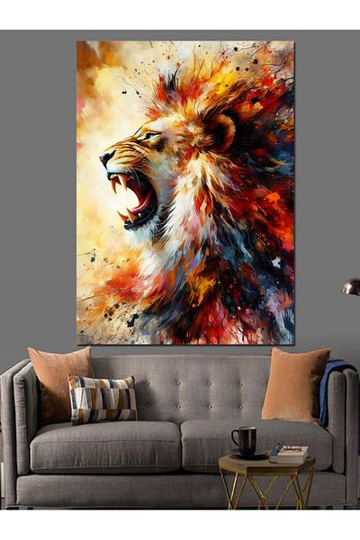 Tablomega Flaming Lion Decorative Canvas - Mdf Wooden Table