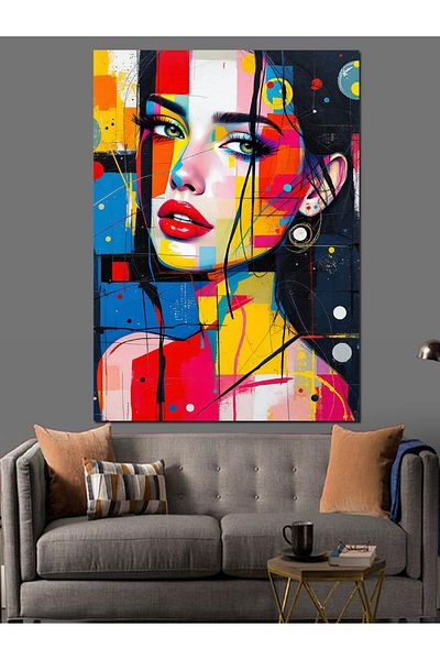 Tablomega Pânză decorativă cu fața de femeie abstractă colorată - pictură din lemn MDF