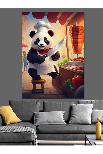 Tablomega Rotary Panda Chef Decorative Canvas - Mdf Wooden Table