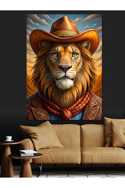 Tablomega Cowboy Lion Decorative Canvas - Mdf Wooden Painting