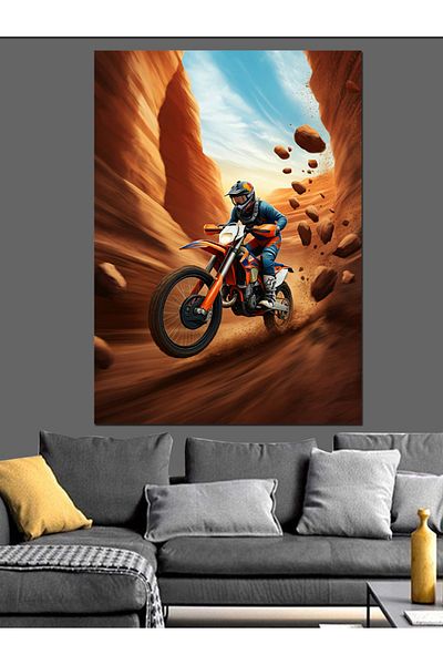 Tablomega Motociclist în pânză decorativă deșert - pictură din lemn MDF