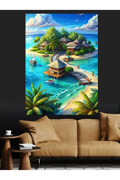 Tablomega Tropical Islands Decorative Canvas - Mdf Wooden Table