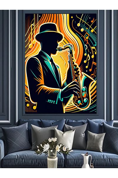 Tablomega Man Playing Saxophone Decorative Canvas - Mdf Wooden Painting