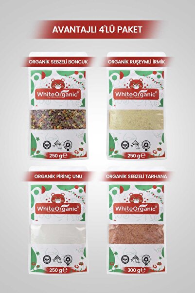 White Organic Ruşeymli İrmik+Sebzeli Makarna+Organik Pirinç Unu+Organik Tarha...