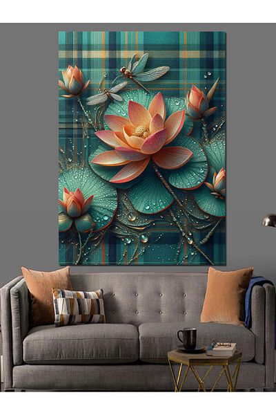 Tablomega Water Lily Flower Decorative Canvas - Mdf Wooden Table