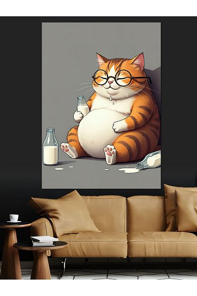 Tablomega Lazy Cat Decorative Canvas - Mdf Wooden Painting