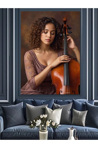 Tablomega Woman Playing Cello Decorative Canvas - Mdf Wooden Painting