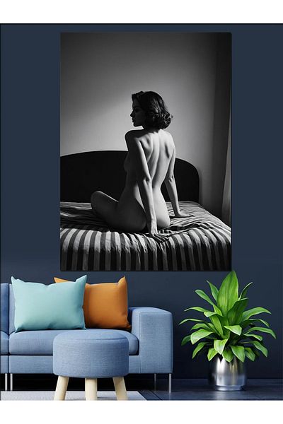 Tablomega Woman Sitting on Bed Decorative Canvas - Mdf Wooden Painting