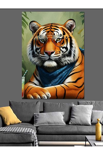 Tablomega Scarfed Tiger Decorative Canvas - Mdf Wooden Painting