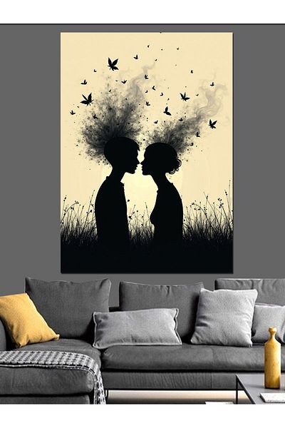 Tablomega Lovers' Silhouette Decorative Canvas - Mdf Wooden Painting