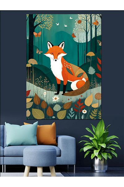 Tablomega Fox in the Forest Decorative Canvas - Mdf Wooden Painting