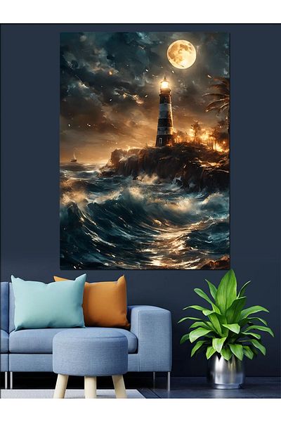 Tablomega Stormy Lighthouse Decorative Canvas - Mdf Wooden Painting