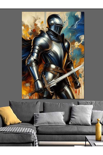 Tablomega Armored Warrior with Sword Decorative Canvas - Mdf Wooden Painting