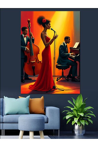 Tablomega Singer in Red Dress Decorative Canvas - Mdf Wooden Painting