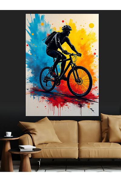 Tablomega Pânză decorativă Splash de culoare în timp ce călărești pe bicicletă - MDF Lemn