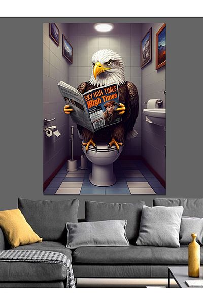 Tablomega Eagle Citind Ziarul pe Toaletă Pânză Decorativă - Lemn MDF
