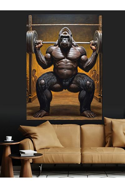 Tablomega Weight Lifting Gorilla Decorative Canvas - Mdf Wooden Table
