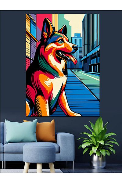 Tablomega Neon Dog Portrait Decorative Canvas - Mdf Wooden Painting