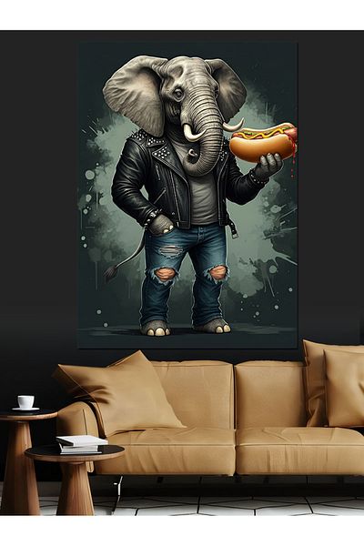 Tablomega Elefant care ține hotdog Pânză decorativă - Lemn MDF