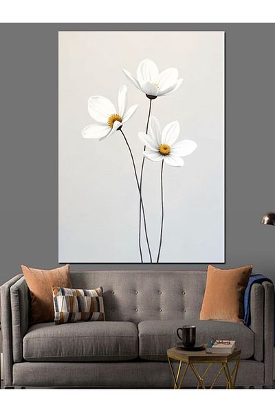 Tablomega White Flower Bunch Decorative Canvas - Mdf Wooden Painting