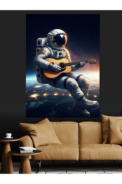 Tablomega Astronaut care cântă pe chitară în spațiu Pânză decorativă - Lemn MDF
