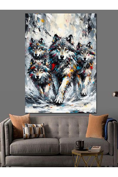 Tablomega Wolves in the Winter Forest Decorative Canvas - Mdf Wooden Painting