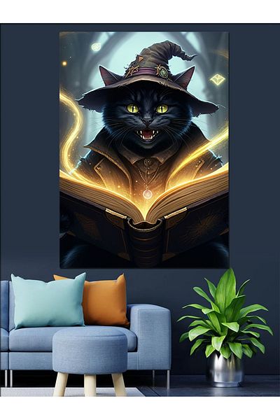 Tablomega Magician Cat Decorative Canvas - Mdf Wooden Painting