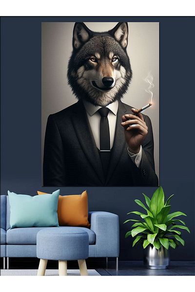 Tablomega Wolf in Suit Decorative Canvas - Mdf Wooden Painting