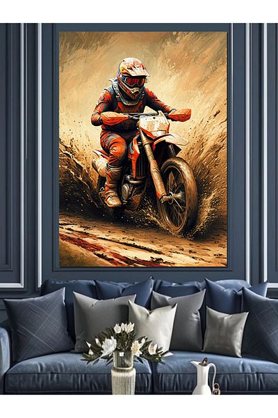 Tablomega Motorcyclist in the Mud Decorative Canvas - Mdf Wooden Painting