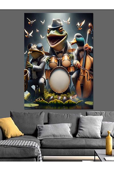 Tablomega Tamburină Frog Band Canvas Decorativă - Lemn MDF
