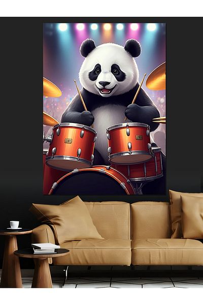 Tablomega Panda care cântă pe tobă Pânză decorativă - Lemn MDF
