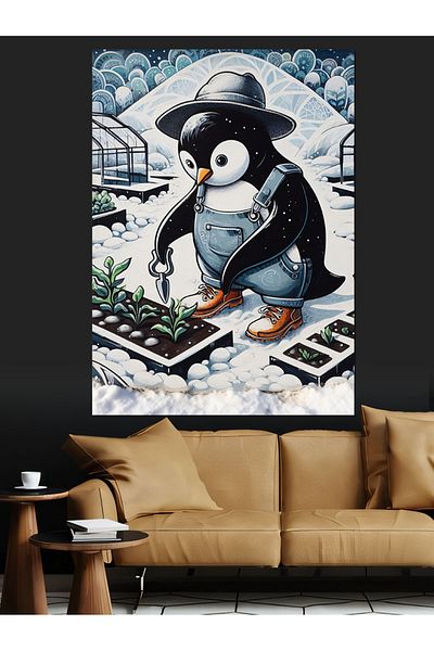 Tablomega Snowy Gardener Penguin Decorative Canvas - Mdf Wooden Painting