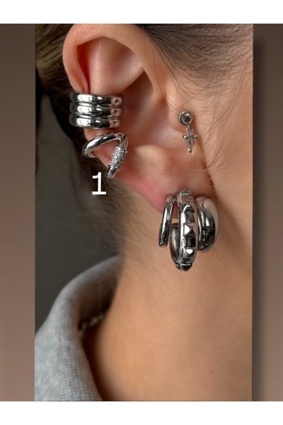 Finery by Nerrs Silver ikili görünüm kıkırdak küpe ( 1 nolu model)