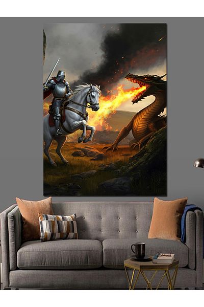 Tablomega Dragon with Battle Decorative Canvas - Mdf Wooden Painting