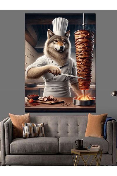 Tablomega Dönerci Kurt Cook Decorative Canvas - Mdf Wooden Table