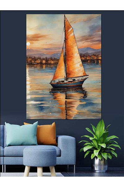 Tablomega Sailing Sunset Decorative Canvas - Mdf Wooden Painting