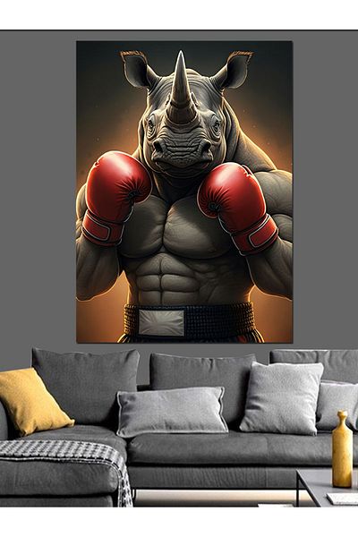 Tablomega Boxing Glove Rhino Decorative Canvas - Mdf Wood Painting