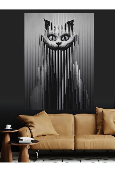 Tablomega Striped Cat Decorative Canvas - Mdf Wooden Painting