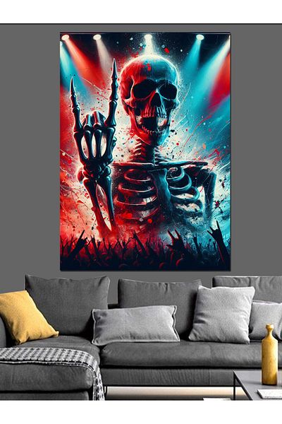 Tablomega Flaming Skeleton Decorative Canvas - Mdf Wooden Table
