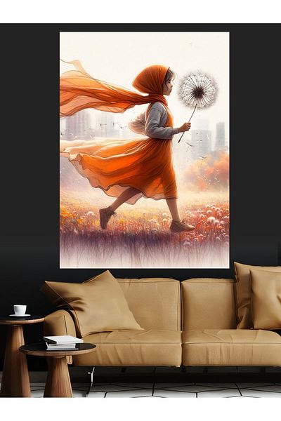Tablomega Girl Blowing Dandelion in the Wind Decorative Canvas - Mdf Wooden Painting