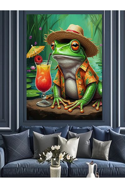 Tablomega Frog Drinking Fruit Cocktail Decorative Canvas - Mdf Wooden Painting
